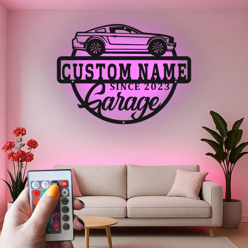 Custom LED Garage Sign | Metal Auto Shop Decor | Personalized Man Cave Wall Art | Lighted Car Enthusiast Gift
