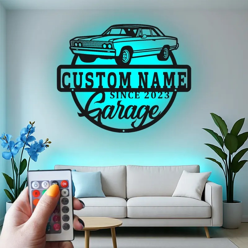 Custom Classic Car Led Light Metal Wall Art Personalized Garage Gift for Him Man Cave Decor 2