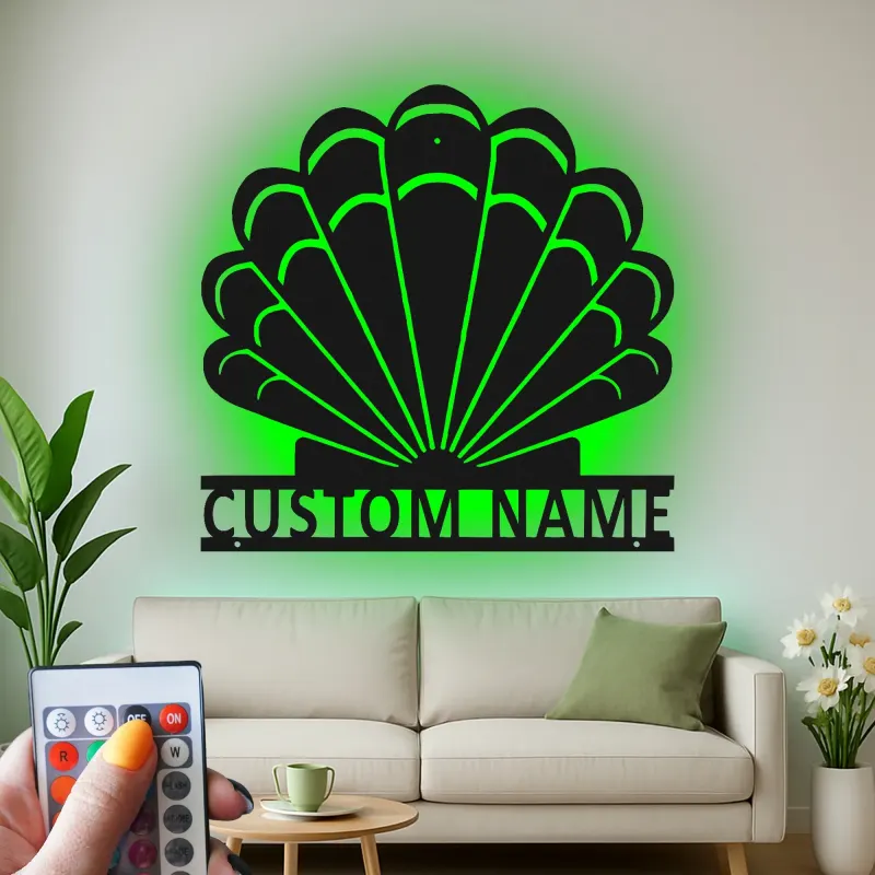 Panneau LED en forme de coquillage personnalisé | Décoration murale en métal sur mesure | Décor nautique pour maison de plage | Cadeau pour maison côtière