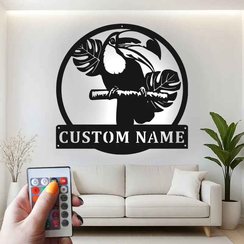 Panneau LED Toucan Personnalisé | Décoration Murale en Métal pour Patio & Décor Tropical | Cadeau pour Amateurs d'Oiseaux