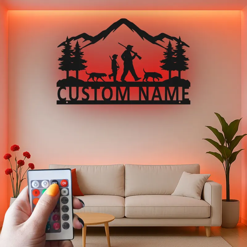 Décoration murale en métal personnalisée pour famille de chasseurs avec éclairage LED