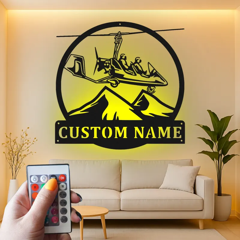 Personalisierte Gyrokopter-Schild | LED-Metall-Wandkunst | Individuelles Pilotengeschenk für Hangar, Aviator Man Cave & Büroschmuck