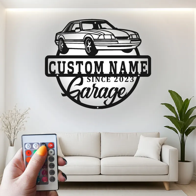 Insegna in metallo LED personalizzata per garage con auto - Regalo per appassionati di auto - Decorazione per pareti del garage 1