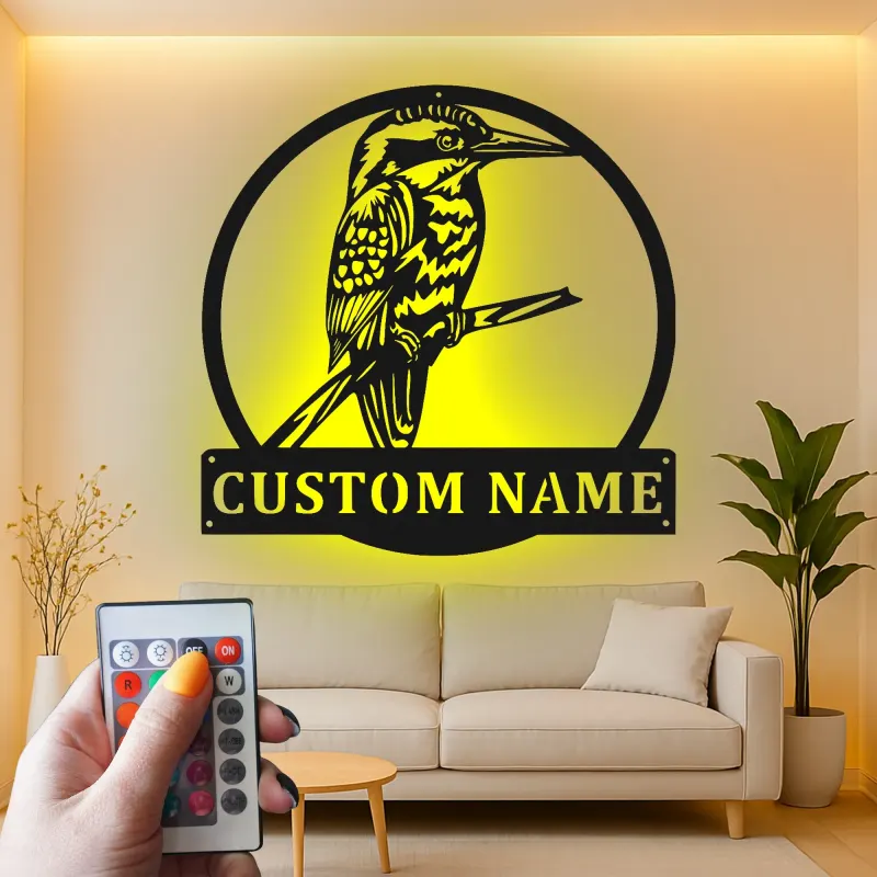 Insegna LED in metallo con kookaburra personalizzata | Decorazione murale faunistica | Accento personalizzato per patio | Regalo originale per amanti degli uccelli