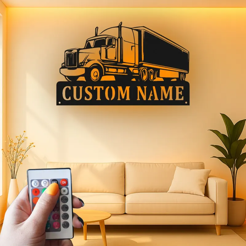 Insegna in Metallo per Camion Personalizzata | Arte da Parete LED Big Rig | Decorazione Realistica per Rimorchio Trattore | Regalo per Camionista
