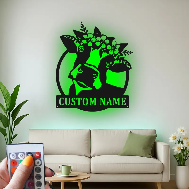 Custom Deer with Floral Crown Led Light Metal Wall Art Personalized Nature Lover Gift Bedroom or Living Room Decor
