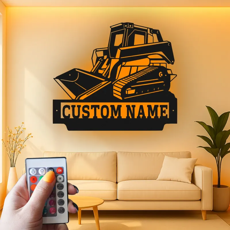 Insegna in metallo personalizzata con LED Bulldozer Regalo per appassionati di costruzione Decorazione per garage o ufficio 1