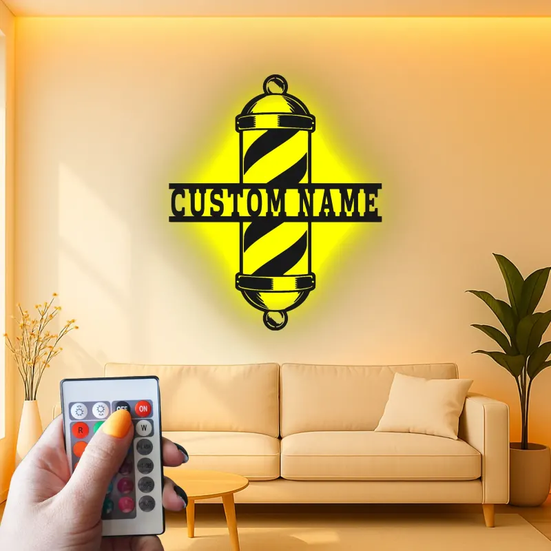 Custom Barber Pole Led Light Metal Wall Art Personalized Gift for Barbers Salon Decor Sign