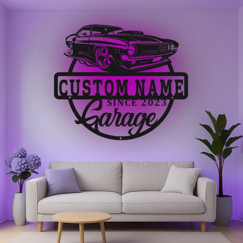Custom Muscle Car Led Light Metal Wall Art Personalized Garage Gift for Car Enthusiasts Man Cave Decor 4