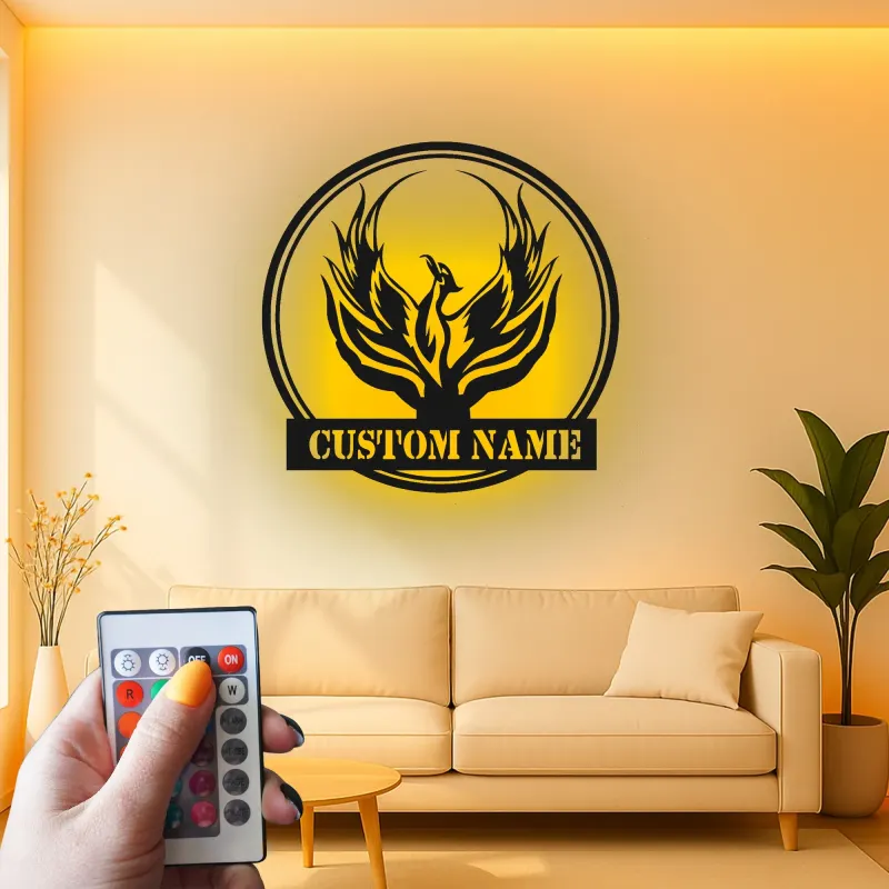 Phoenix Rising LED Metal Wall Art | Custom Name Firebird Sign | Mythical Home & Office Decor | Personalized Fantasy Lover Gift