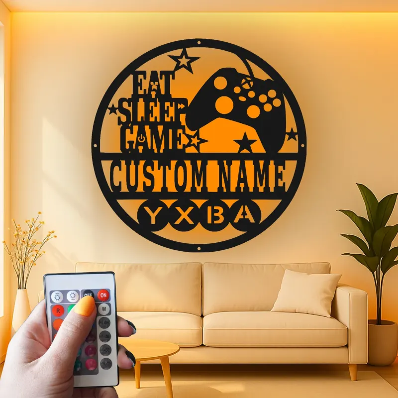 Insegna LED gamer personalizzata | Arte in metallo personalizzata per sala giochi | Decorazione luminosa con controller | Regalo per figlio adolescente