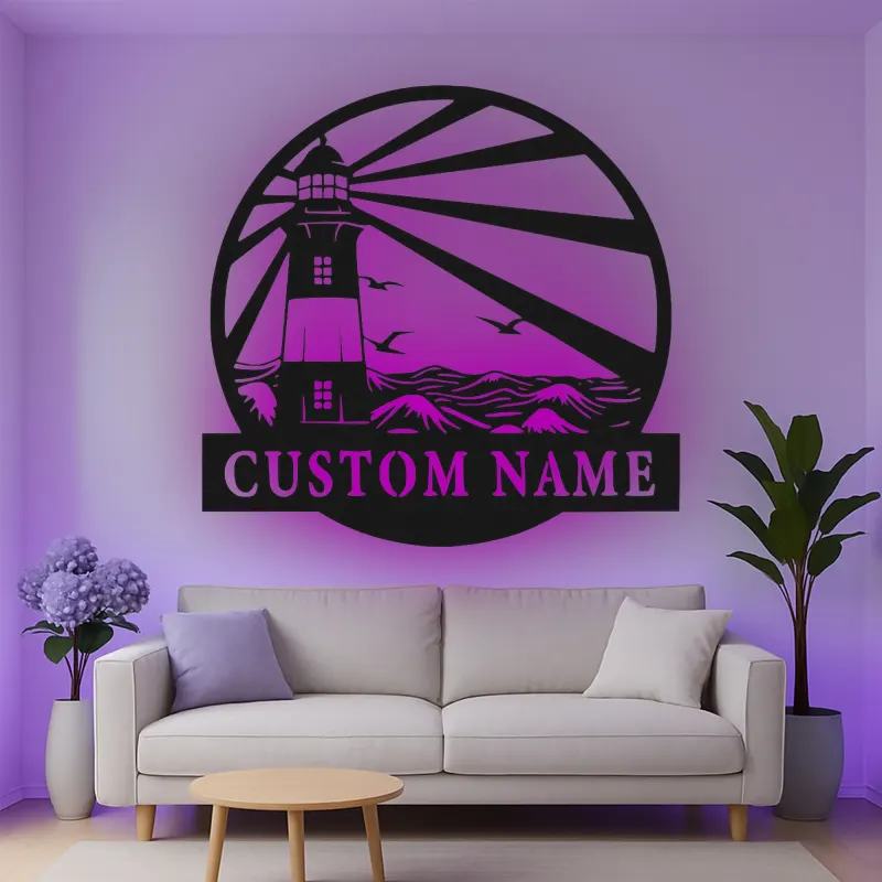 Custom Lighthouse Led Light Metal Wall Art Personalized Coastal Gift Nautical Decor for Beach House 4