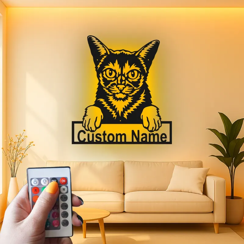Insegna in metallo personalizzata con luce LED per gatti - Regalo per amanti dei gatti, decorazione per soggiorno o camera da letto 1