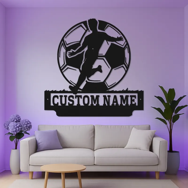 Cartel de Metal de Jugador de Fútbol Personalizado | Decoración Mural LED Personalizada | Decoración para Habitaciones de Atletas | Regalo de Fútbol con Nombre
