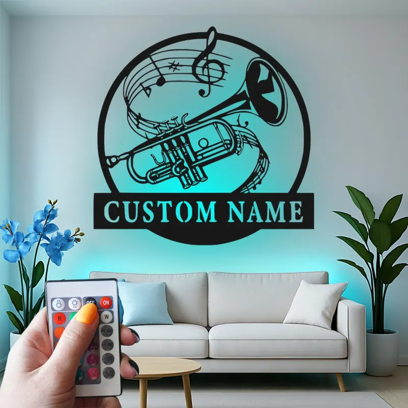 Custom Trumpet Led Light Metal Wall Art Personalized Musician Gift Music Room Decor for Brass Instrument Lovers