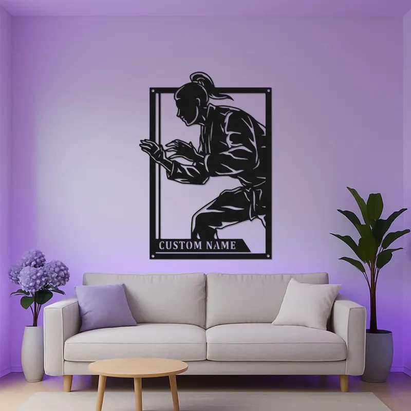 Panneau LED personnalisé de combattant de karaté | Décoration murale en métal des arts martiaux personnalisée | Décor de dojo et de gym pour passionnés
