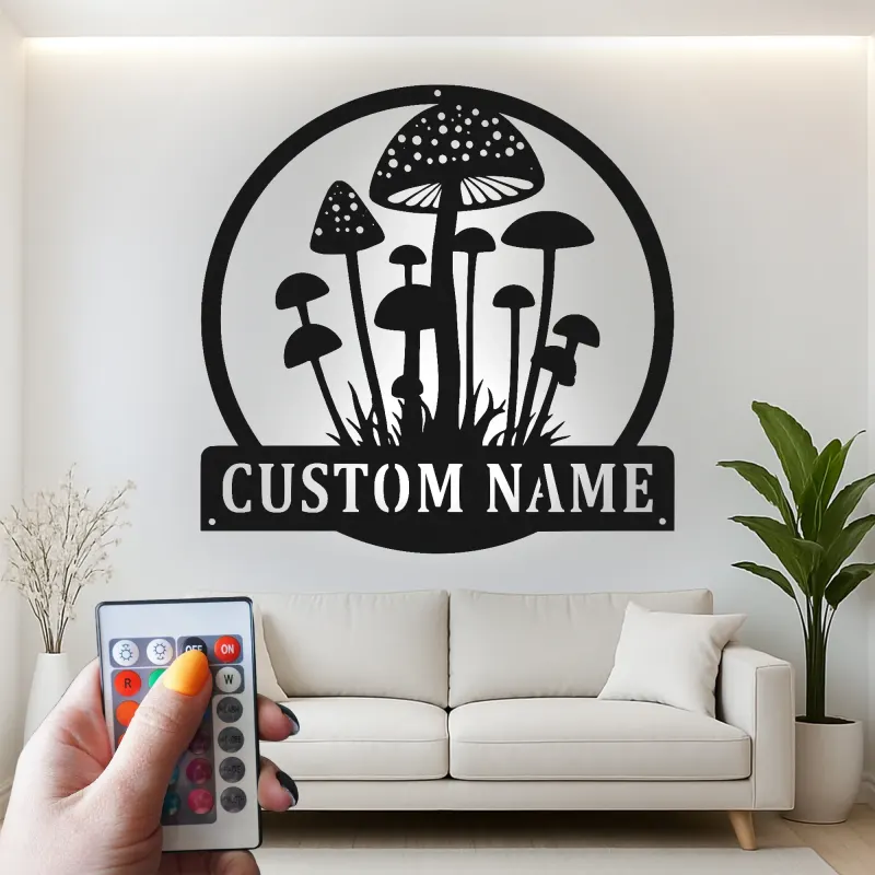 Arte da Parete LED a Forma di Fungo | Insegna con Nome Personalizzato | Decorazione Rustica per Casa, Ufficio | Regalo per Giardiniere