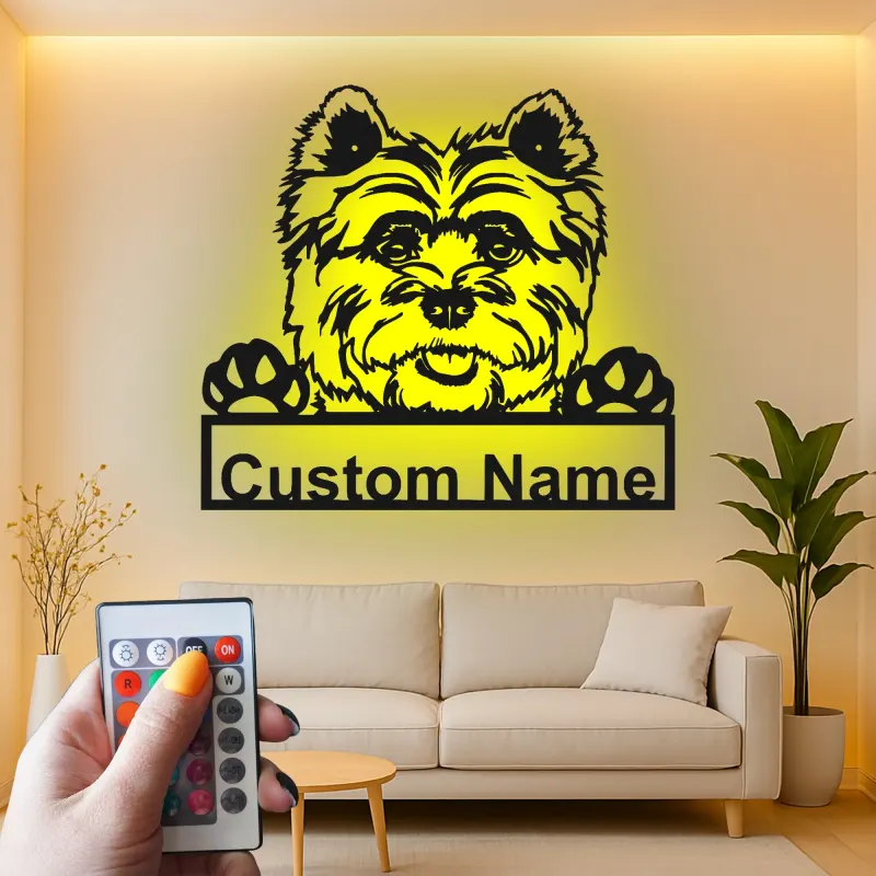 Cartel de metal LED personalizado de Yorkie, regalo para amantes de los perros, decoración para la sala de estar