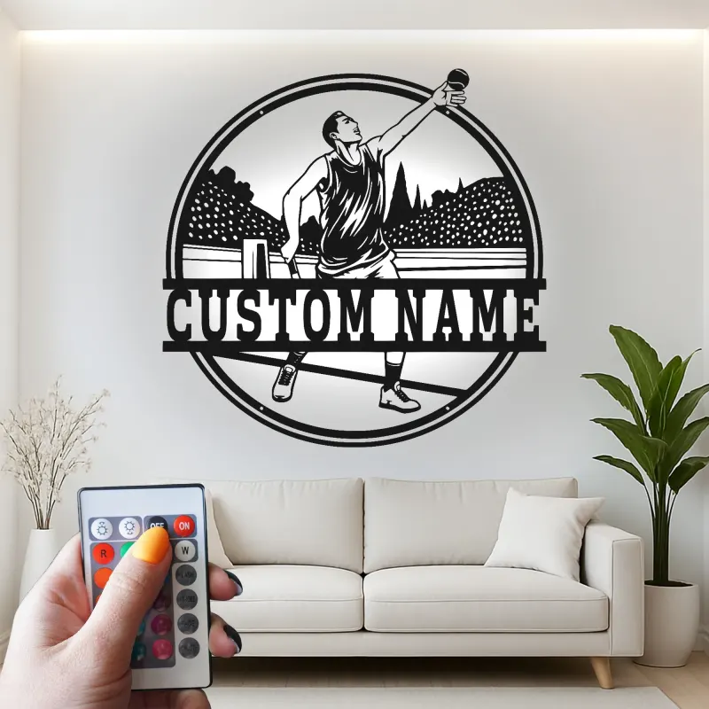 Custom Discus Thrower Led Light Metal Wall Art Athlete Gift for Sports Enthusiasts Game Room Decor