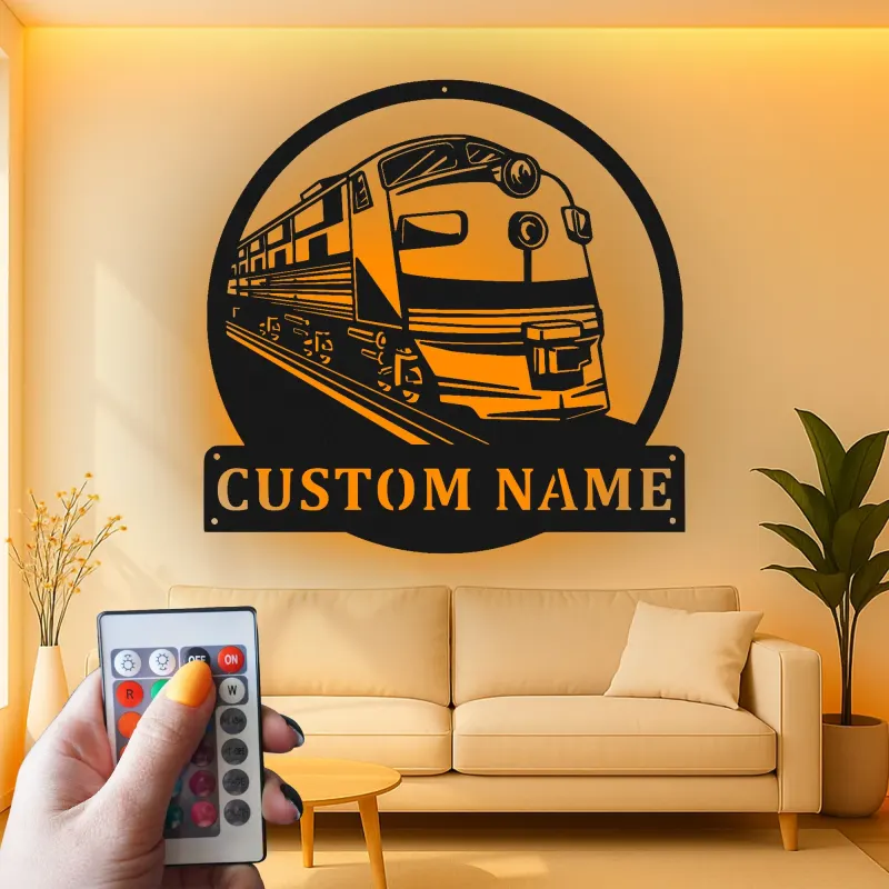 Custom Train Locomotive Led Light Metal Wall Art Personalized Gift for Train Enthusiasts Man Cave Decor 1