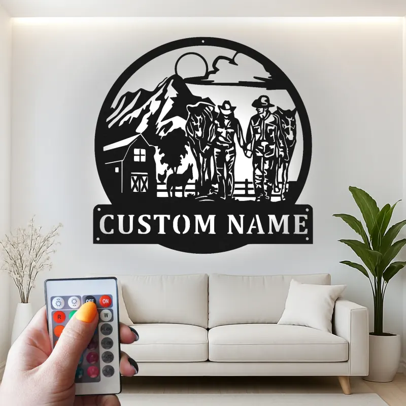 Insegna in metallo LED con scena di ranch personalizzata Regalo per fattoria Decorazione rustica per amanti della campagna