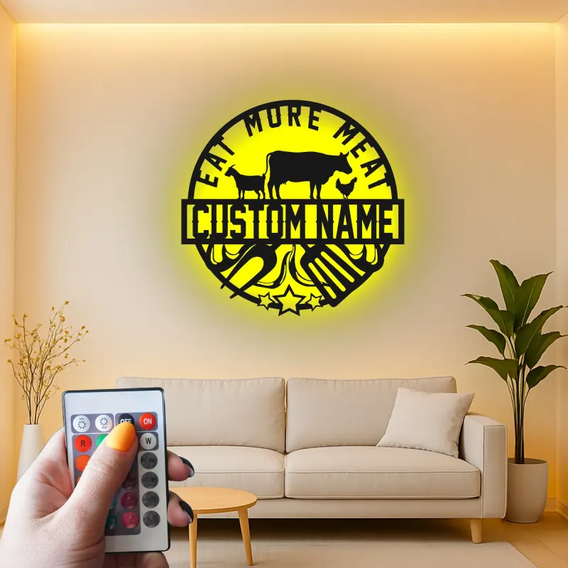 Custom BBQ Grill LED Metal Sign | Personalized Farmhouse Kitchen Wall Art | Lighted Meat Lover Decor | Gift for Chef & Grill Master