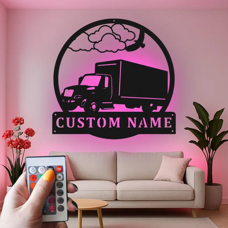 Insegna in metallo LED personalizzata per camion, regalo per camionisti, decorazione per garage per appassionati di camion 1