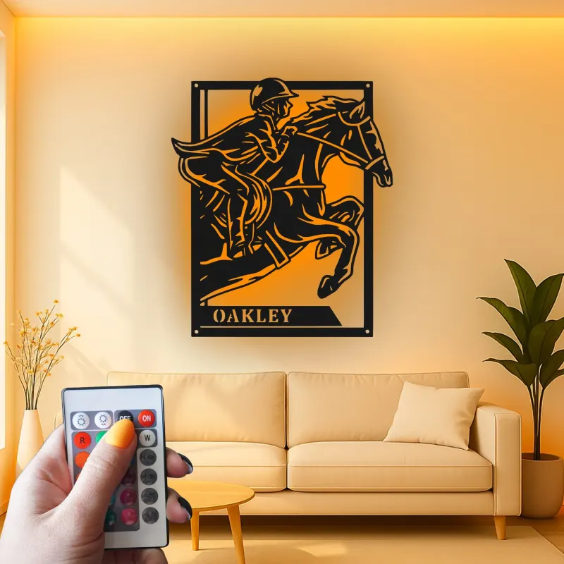 Personalized Equestrian LED Sign | Custom Horse Jumper Metal Art | Stable & Ranch Decor | Horse Lover Gift