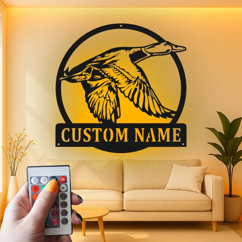 Cartel de metal LED de pato personalizado Regalo para amantes de la naturaleza Decoración de cabaña rústica