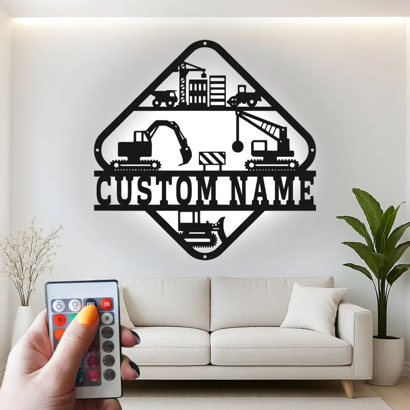Décoration murale en métal LED de chantier personnalisée, cadeau unique pour les bâtisseurs, décoration de bureau pour les passionnés de construction