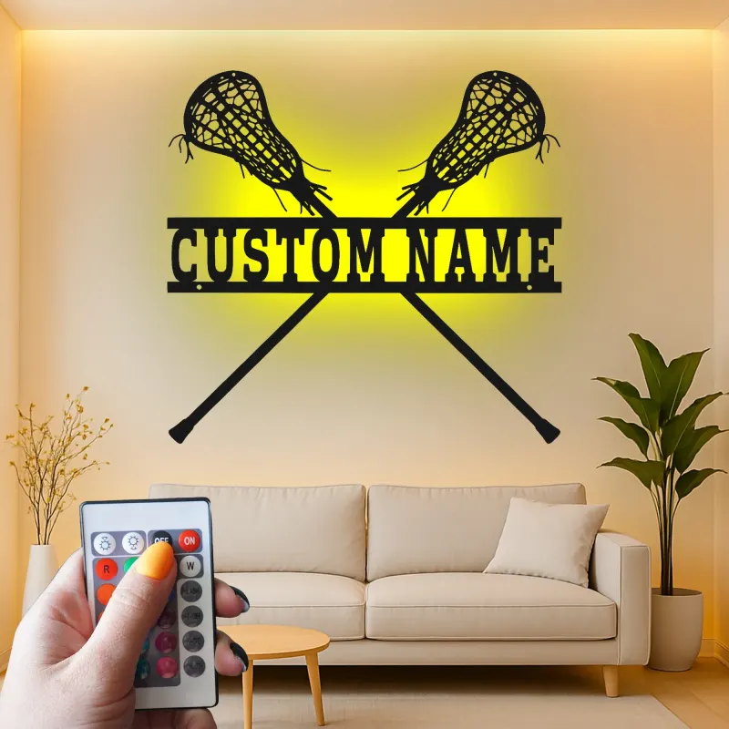 Personalized Lacrosse Sign | LED Metal Wall Art | Custom Name Decor for Player Bedroom | Sports Gift