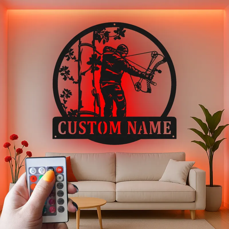 Insegna in metallo LED personalizzata per cacciatori di archi - Regalo per appassionati di tiro con l'arco - Decorazione per man cave 2