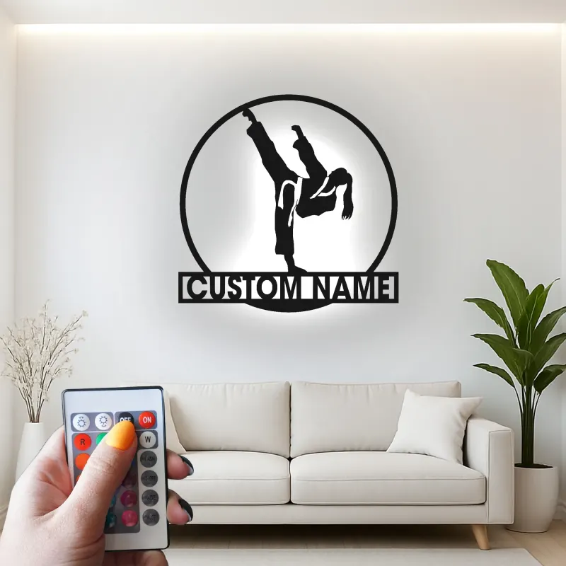 Insegna in metallo personalizzata LED Karate Kick Regalo per Arti Marziali Decorazione per Dojo o Palestra
