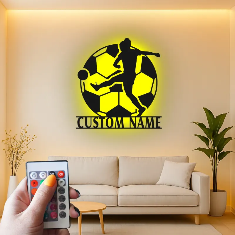 Cartel LED de Jugador de Fútbol Personalizado | Decoración Mural de Metal Personalizada | Decoración de Habitación de Adolescentes y Regalo Deportivo para Atletas