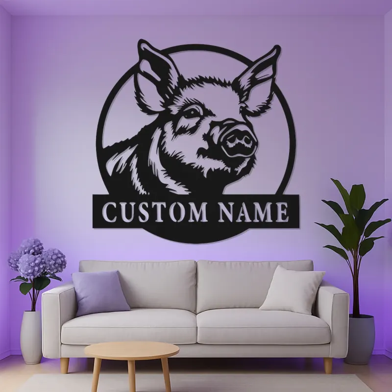 Cartel de metal personalizado de cerdo | Decoración de cocina de granja con LED | Arte mural rústico personalizado para regalo de granja o hogar