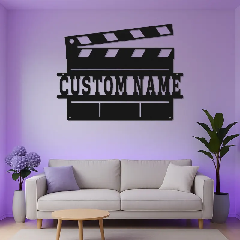 Panneau de Clap de Film Personnalisé | Art mural en métal LED pour Salle de Cinéma à Domicile | Ardoise de Film Personnalisée | Cadeau pour Amoureux du Cinéma