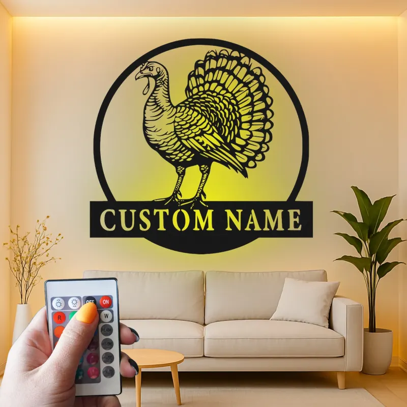 Insegna in metallo LED personalizzata con tacchino - Regalo di ringraziamento, decorazione per cucina o sala da pranzo