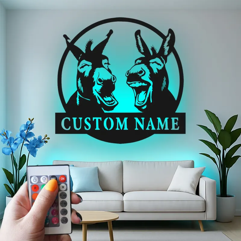 Cartel de metal LED personalizado de burros riendo regalo rústico para amantes de los animales decoración de granja