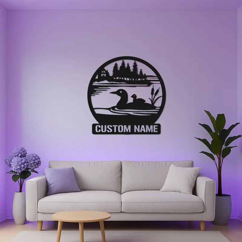 Panneau métallique personnalisé plongeon huard avec LED | Décoration murale pour maison de lac | Déco rustique pour amoureux de la nature