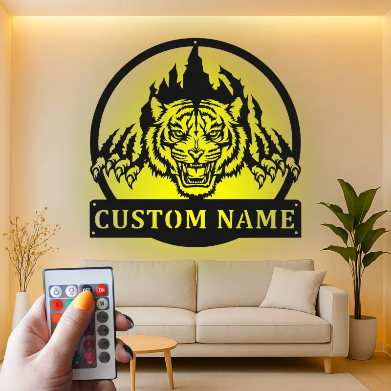 Décoration murale en métal LED personnalisée pour tigre - Cadeau pour les amoureux de la faune