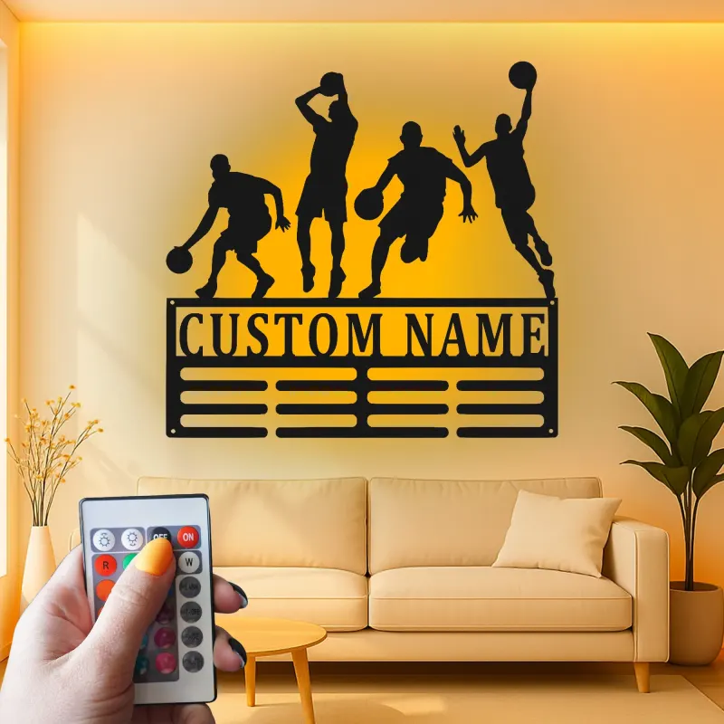 Insegna in metallo LED personalizzata per giocatore di basket - Regalo personalizzato per appassionati di sport e decorazione per sala giochi