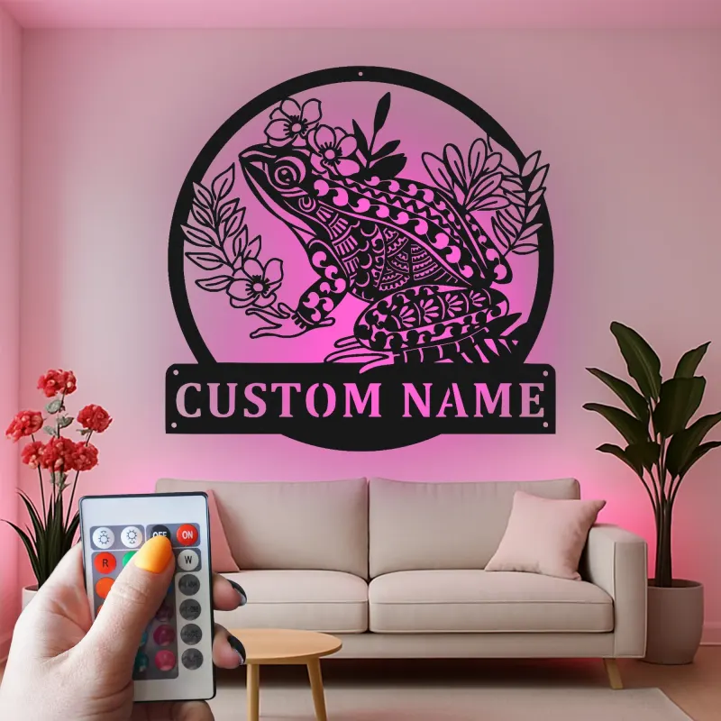 Panneau LED personnalisé de Grenouille | Décoration murale en métal personnalisée | Cadeau pour amoureux de la nature pour le jardin et le patio | Décor amphibien fantaisiste