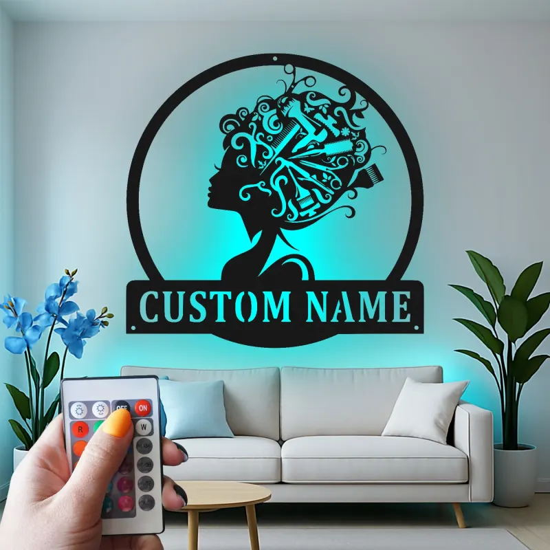 Custom Hairstylist LED Sign | Personalized Metal Wall Art for Salon Decor | Beauty Shop Logo & Hairdresser Gift