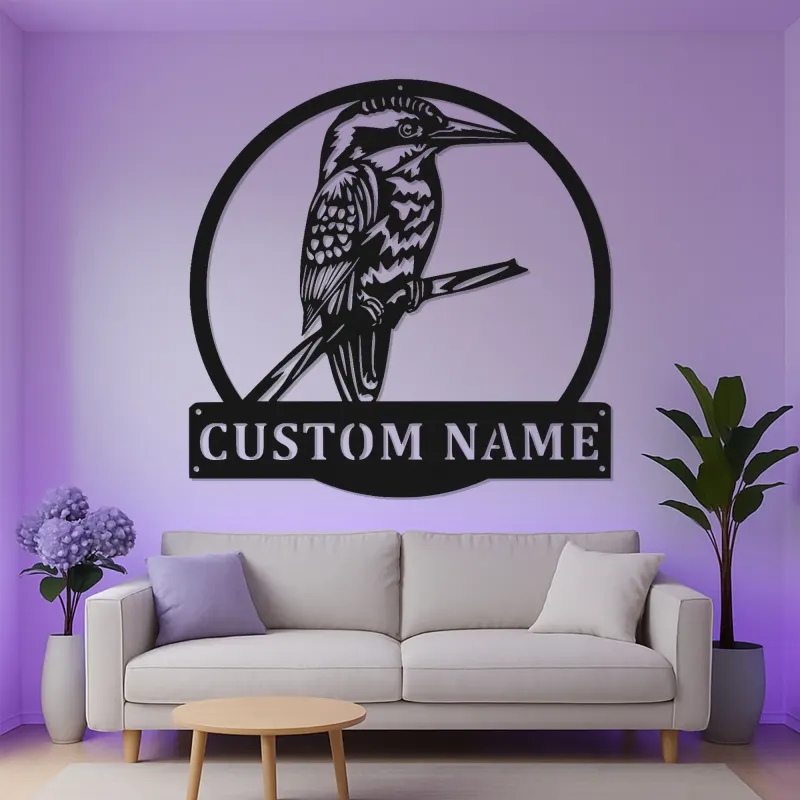 Insegna LED in metallo con kookaburra personalizzata | Decorazione murale faunistica | Accento personalizzato per patio | Regalo originale per amanti degli uccelli