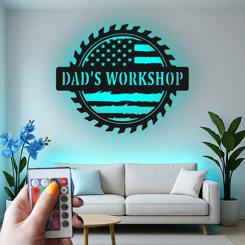 Décoration murale en métal LED personnalisée pour l'atelier de papa - cadeau parfait pour lui - décoration de garage ou d'atelier