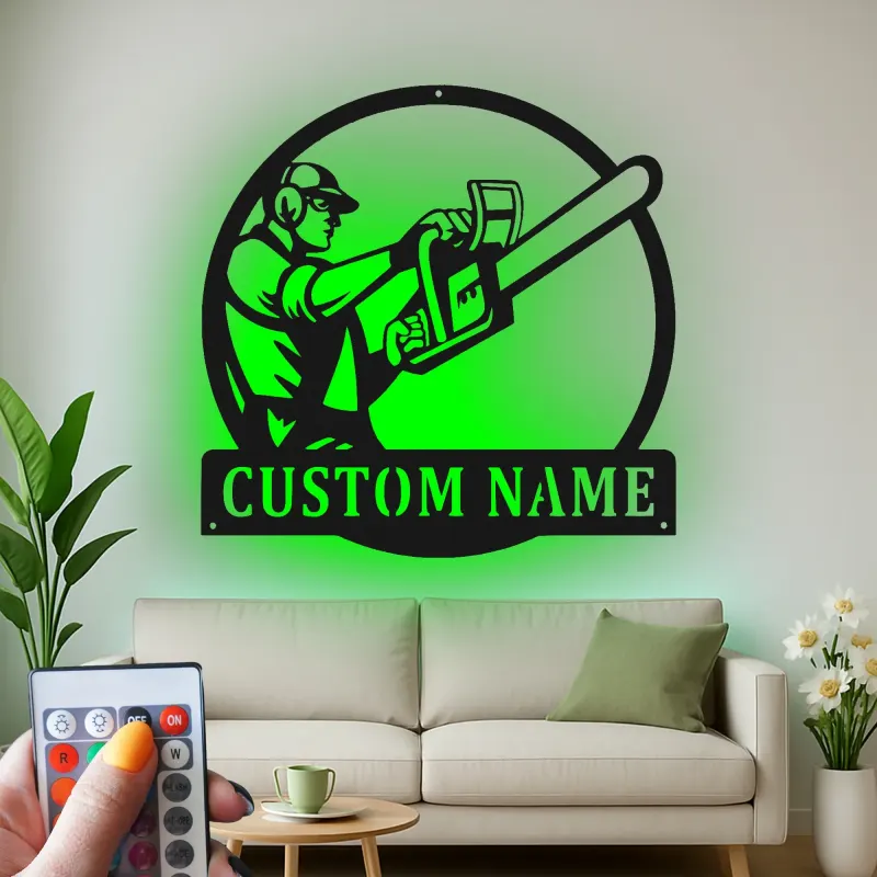 Insegna in metallo personalizzata con seghetto da legno e luce LED regalo per lui decorazione per garage o laboratorio