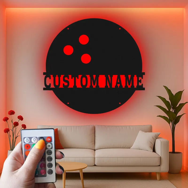 Insegna in metallo personalizzata con luce LED per palline da bowling, regalo personalizzato per appassionati di bowling, decorazione per sala giochi
