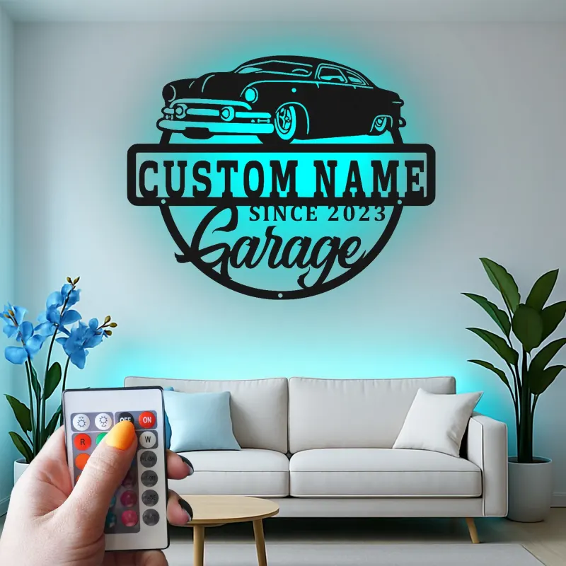 Personalisiertes LED-Garagenschild | Individuelle Metall-Wandkunst für klassische Autos | Vintage-Auto-Dekor | Geschenk für Ihn