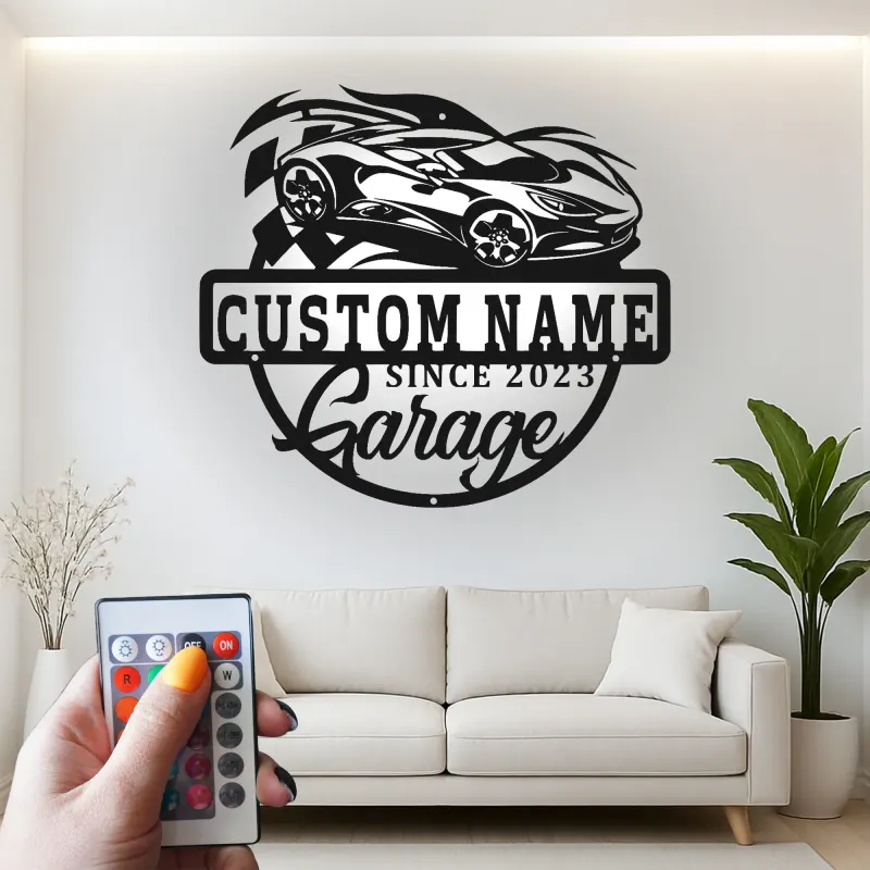 Insegna in metallo personalizzata garage auto sportiva con luce LED regalo per appassionati di auto decorazione per man cave
