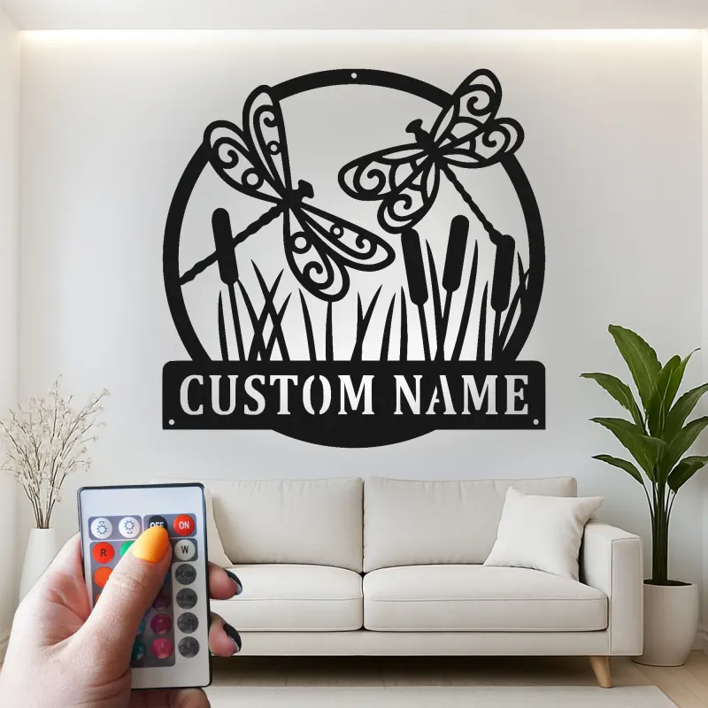 Insegna in metallo LED personalizzata con libellula, regalo per amanti della natura, decorazione per giardino o patio